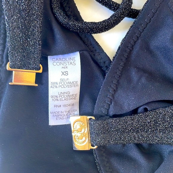 Caroline Constas black metallic triangle bikini top non wire front knot nwt XS - Picture 6 of 9